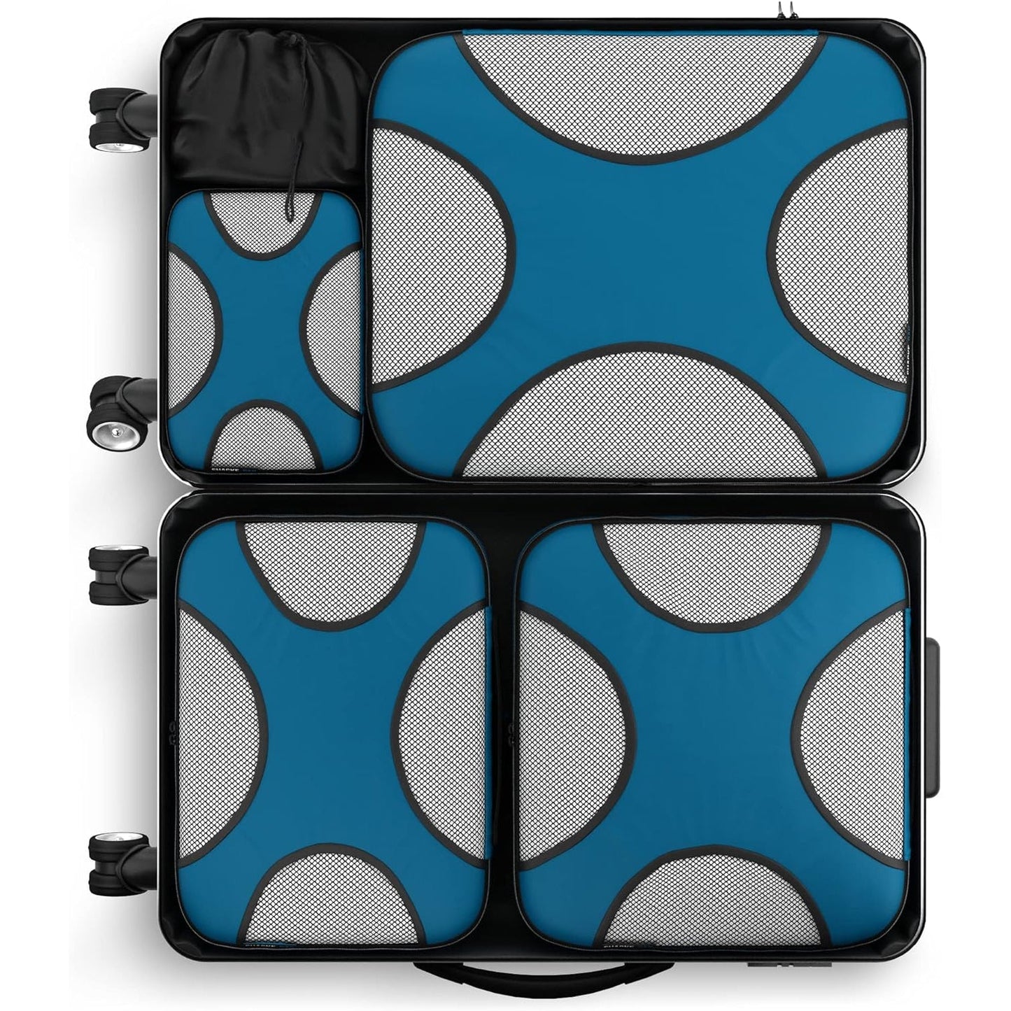 Travel Gentlemen's Blue Mesh 5 Set Packing Cube Organizers With Laundry Bag