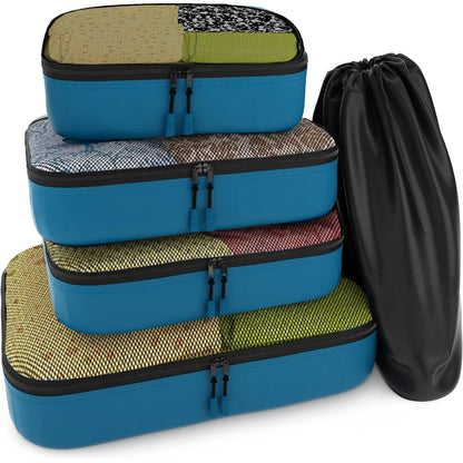 Travel Gentlemen's Blue Mesh 5 Set Packing Cube Organizers With Laundry Bag
