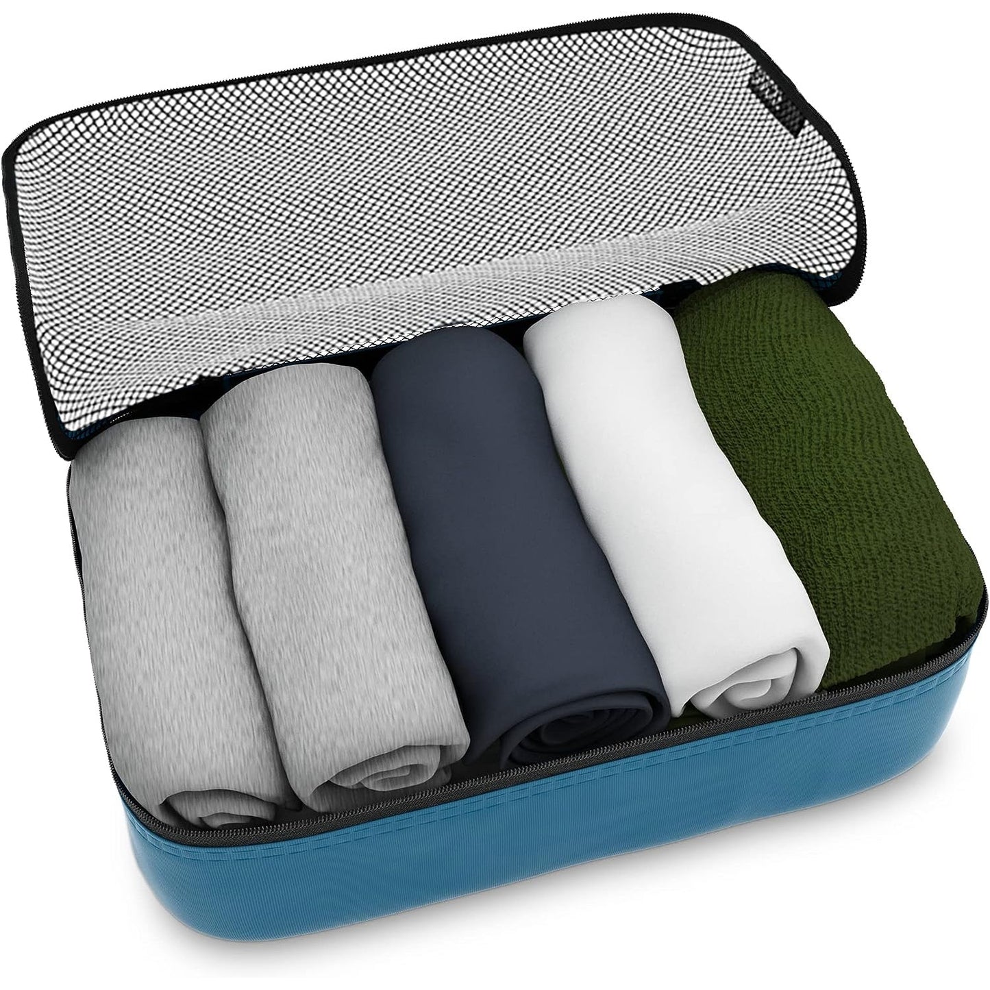Travel Gentlemen's Blue Mesh 5 Set Packing Cube Organizers With Laundry Bag