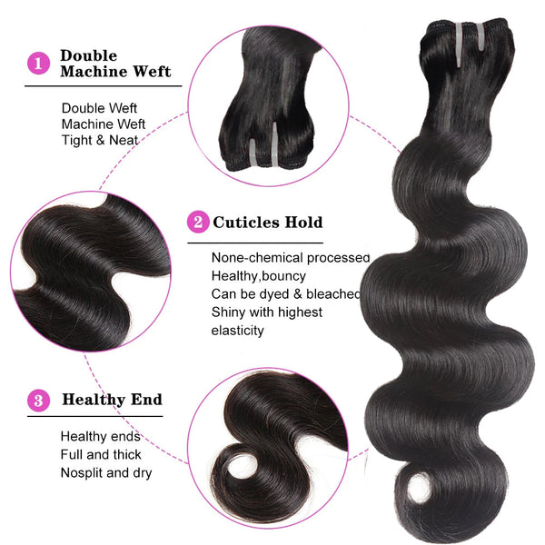 Double Drawn Indian Raw Hair Body Wave 100% Human Hair | Full End Unprocessed Natural Black 14"-30" Cuticle Aligned Bundles