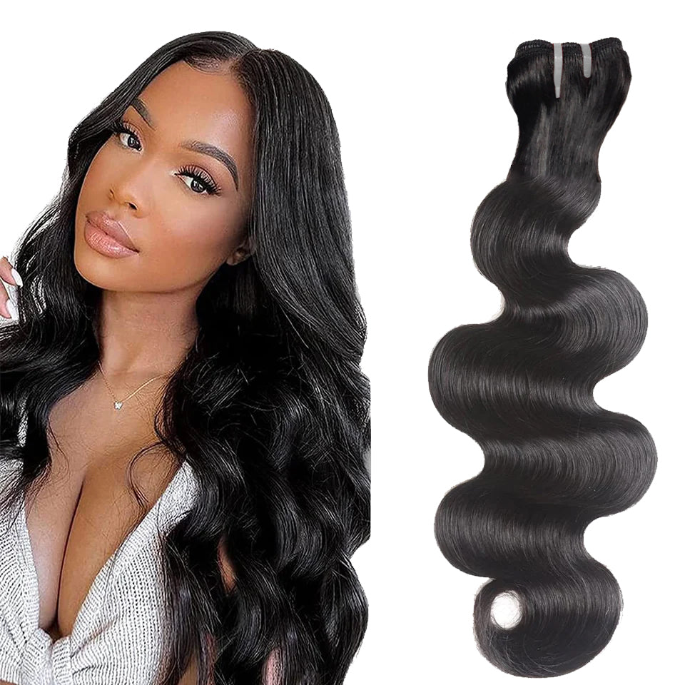 Double Drawn Indian Raw Hair Body Wave 100% Human Hair | Full End Unprocessed Natural Black 14"-30" Cuticle Aligned Bundles