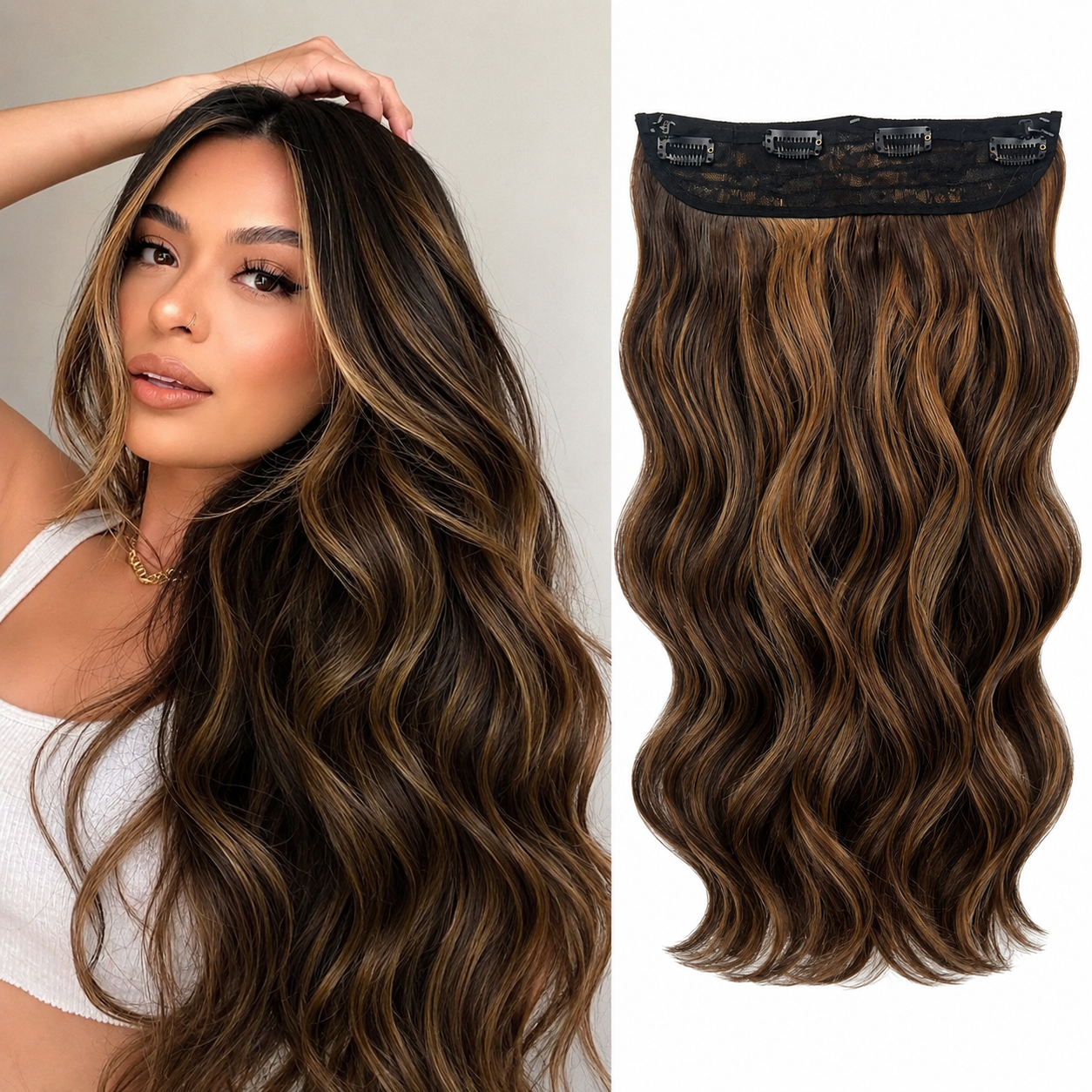 Halo Hair Extensions Invisible Wire Clip on Synthetic Wavy Hair Clip Ins 24 Inch – Lightweight, Easy Install, Natural Look
