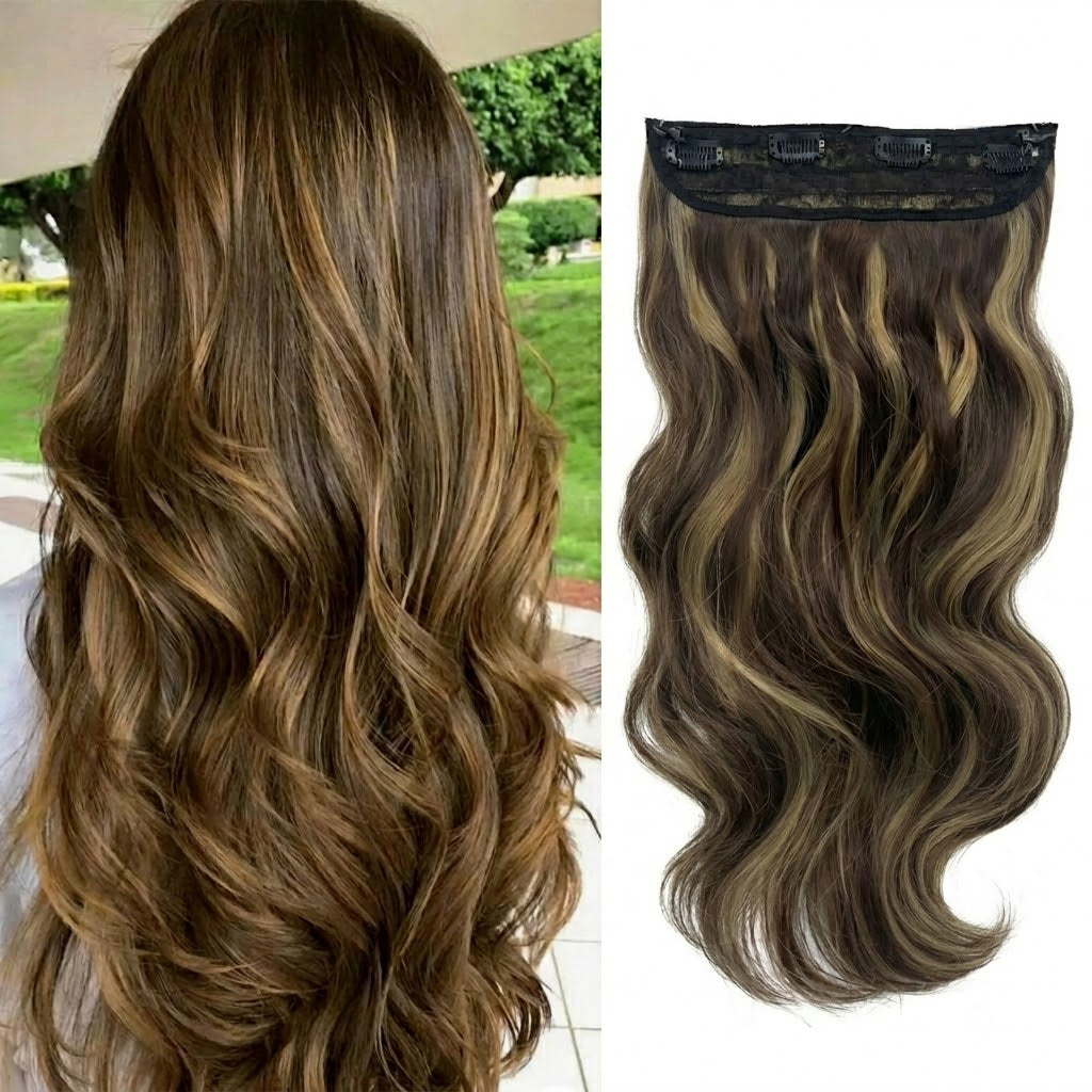 Halo Hair Extensions Invisible Wire Clip on Synthetic Wavy Hair Clip Ins 24 Inch – Lightweight, Easy Install, Natural Look