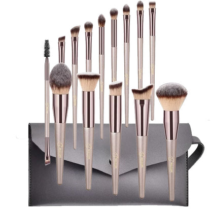 BESTOPE 14 Pcs Makeup Brushes with Case Bag Champagne Gold
