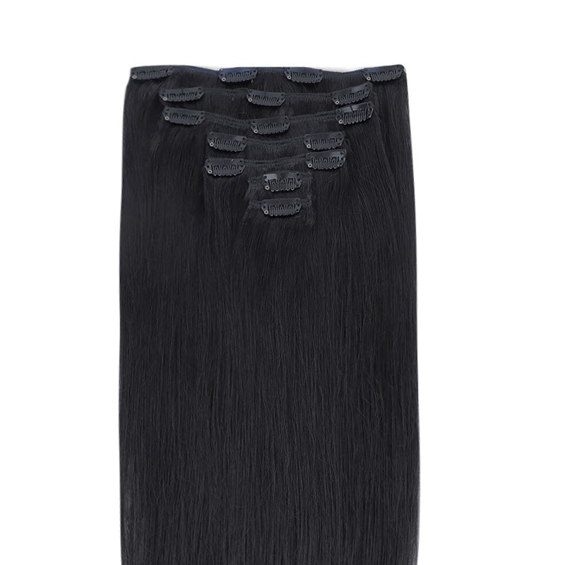 Clip In Premium Hair Extensions 100% Human Hair Raw Quality Hair Natural Black Color Straight, Body Wave, Deep Wave – Seamless Blend