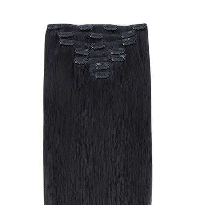 Clip In Premium Hair Extensions 100% Human Hair Raw Quality Hair Natural Black Color Straight, Body Wave, Deep Wave – Seamless Blend