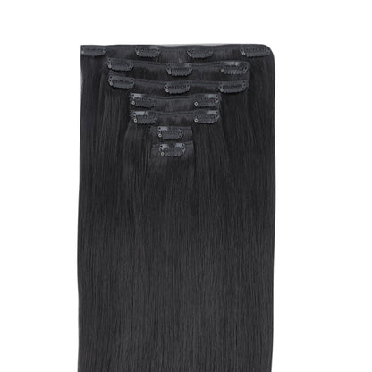 Clip In Premium Hair Extensions 100% Human Hair Raw Quality Hair Natural Black Color Straight, Body Wave, Deep Wave – Seamless Blend