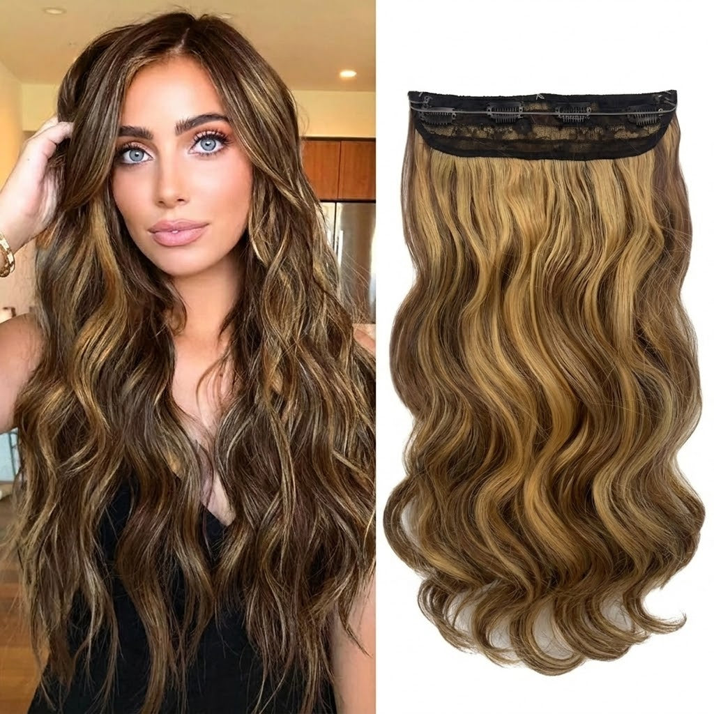 Halo Hair Extensions Invisible Wire Clip on Synthetic Wavy Hair Clip Ins 24 Inch – Lightweight, Easy Install, Natural Look