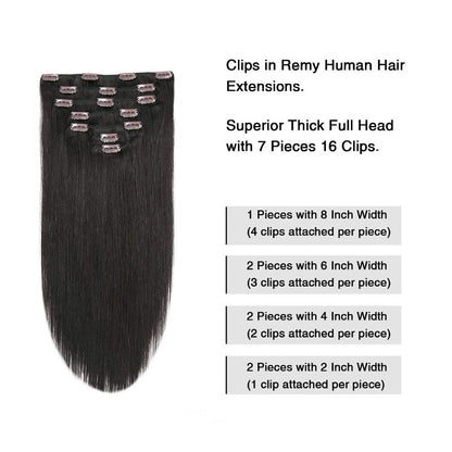 Clip In Premium Hair Extensions 100% Human Hair Raw Quality Hair Natural Black Color Straight, Body Wave, Deep Wave – Seamless Blend