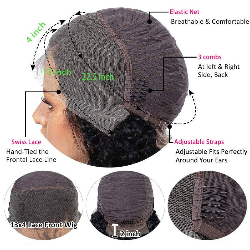 14 Inch Natural Black Jerry Curl Lace Frontal 100% Human Hair Wig