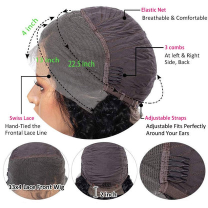 14 Inch Natural Black Jerry Curl Lace Frontal 100% Human Hair Wig