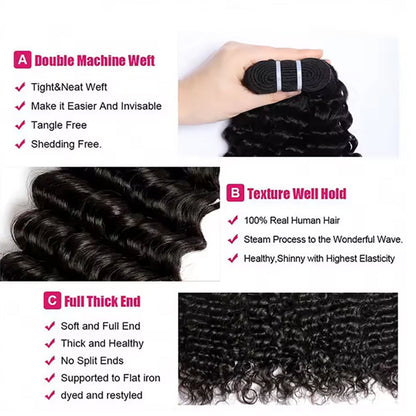 Double Drawn Indian Raw Deep Wave Full End Unprocessed 100% Human Hair Natural Color | Single Donor Cuticle Aligned 14"-30"