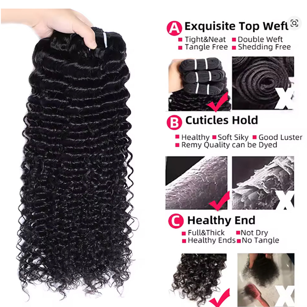 Double Drawn Indian Raw Deep Wave Full End Unprocessed 100% Human Hair Natural Color | Single Donor Cuticle Aligned 14"-30"