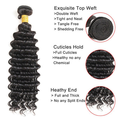 100% UNPROCESSED Virgin Hair Bundles Natural Deep Wave 