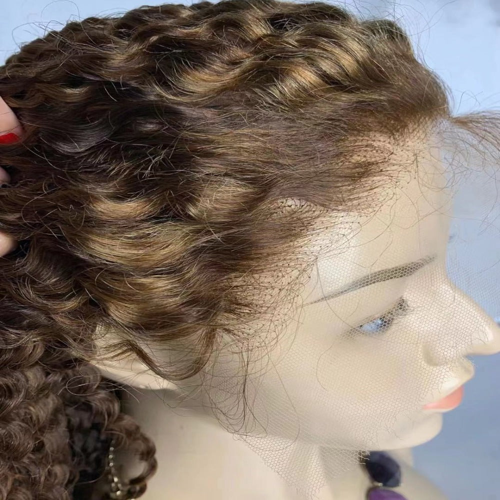 Deep wave Highlight Human Hair Wig honey blonde ombre
