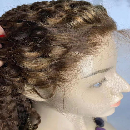 Deep wave Highlight Human Hair Wig honey blonde ombre