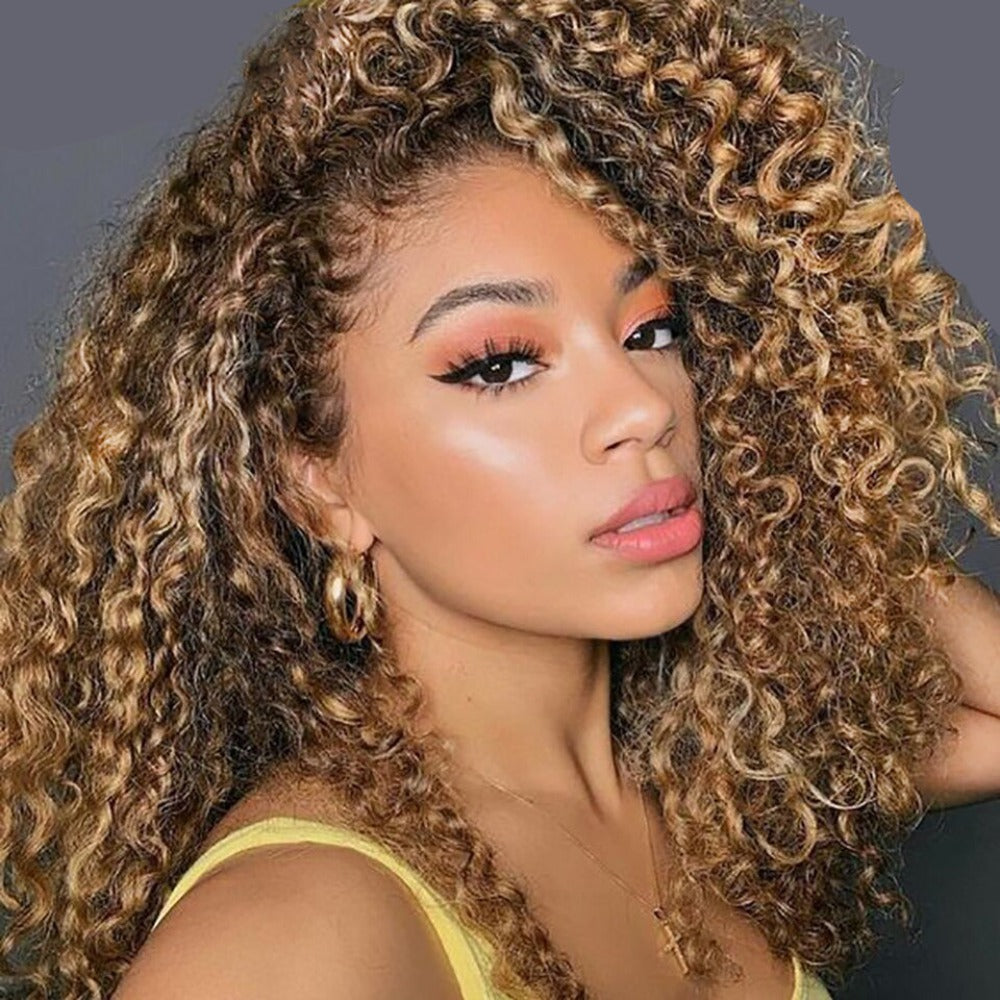 Deep wave Highlight Human Hair Wig honey blonde ombre