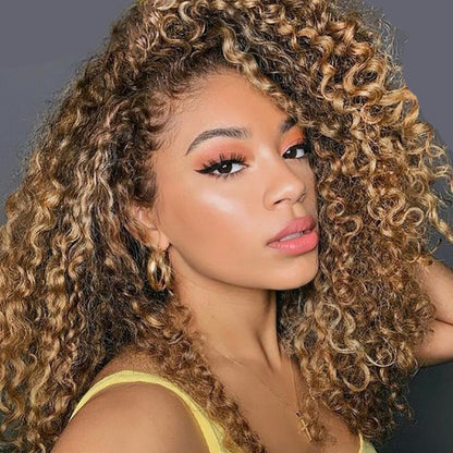 Deep wave Highlight Human Hair Wig honey blonde ombre