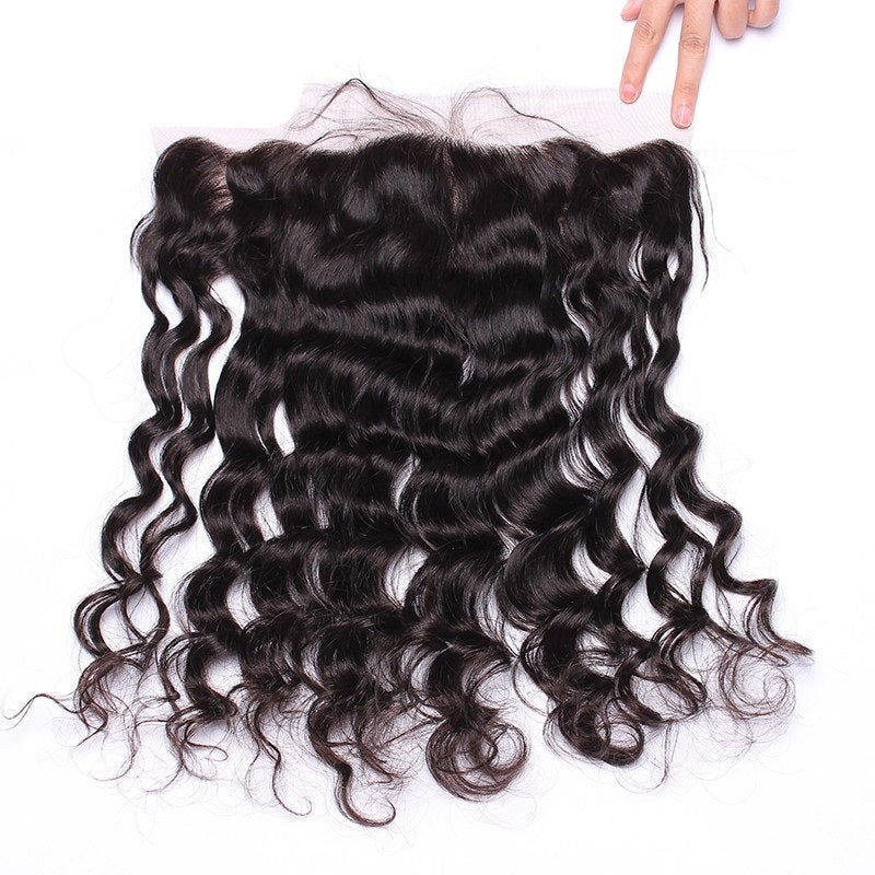 13x4 Lace Frontal Loose Wave Unprocessed 100% Human Hair – Transparent Lace, Natural Black