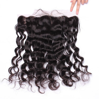 13x4 Lace Frontal Loose Wave Unprocessed 100% Human Hair – Transparent Lace, Natural Black