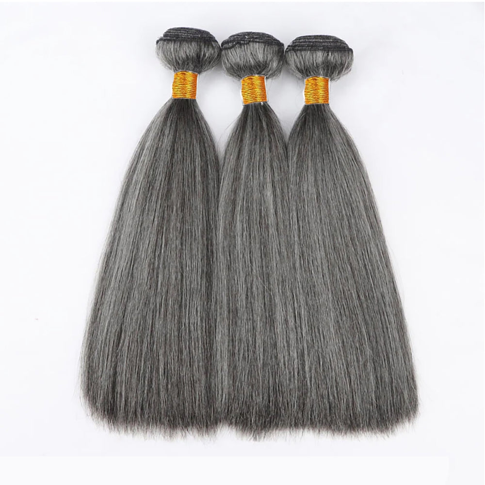 Salt Pepper Straight 100% Premium Virgin Remy Human Hair Bundles | Gray Blend 12"-30" Double Weft Unprocessed Brazilian