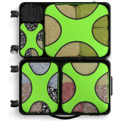 Travel Green Mesh 5 Set Packing Cube Organizers With Laundry Bag