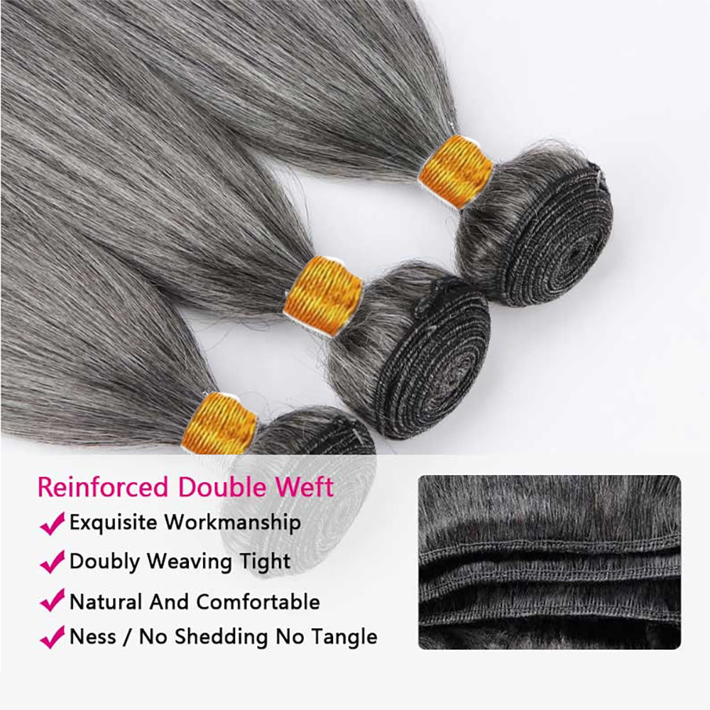 Salt Pepper Straight 100% Premium Virgin Remy Human Hair Bundles | Gray Blend 12"-30" Double Weft Unprocessed Brazilian