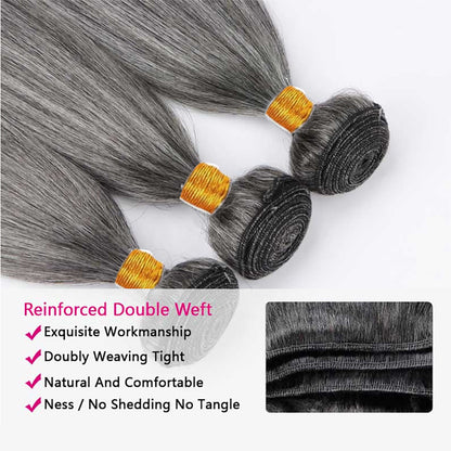 Salt Pepper Straight 100% Premium Virgin Remy Human Hair Bundles | Gray Blend 12"-30" Double Weft Unprocessed Brazilian