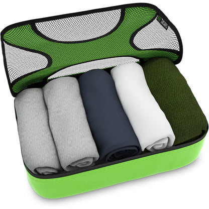 Travel Green Mesh 5 Set Packing Cube Organizers With Laundry Bag
