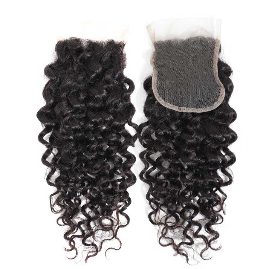 4x4 Jerry Curly Closure Free Part & Middle Part 100% Human Hair Closure – Transparent Lace, Natural Black