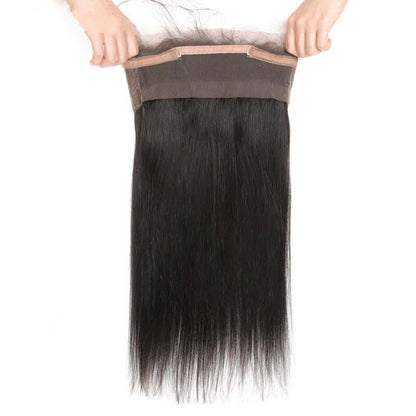 Ustar 7A Natural Black Virgin Straight Hair 3 Bundles with 360 Frontal