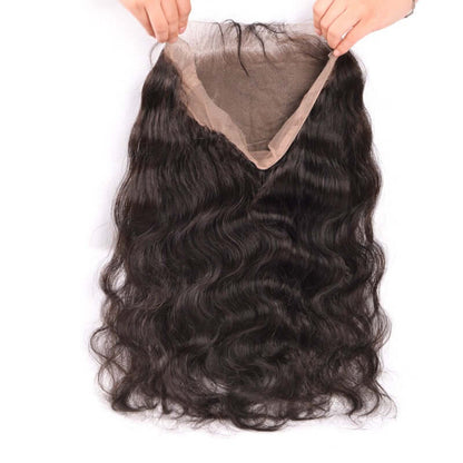 Ustar 7A Natural Black Virgin Body Wave Hair 3 Bundles with 360 Frontal