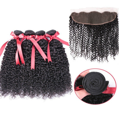 Ustar 7A Natural Black Virgin Jerry Curly Hair 3 Bundles with Frontal