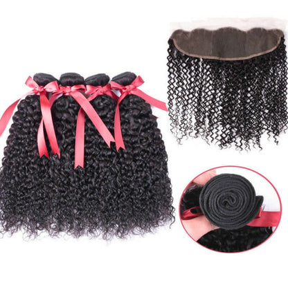 Ustar 7A Natural Black Virgin Jerry Curly Hair 3 Bundles with Frontal