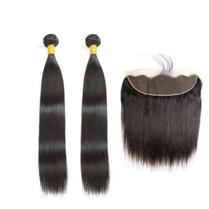 Ustar 7A Natural Black Virgin Straight Hair 2 Bundles with Frontal