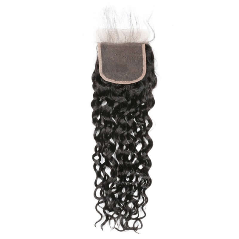 Ustar 7A Natural Black Virgin Water Wave (Natural Wave) Hair 3 Bundles with 4 by 4 Lace Closure