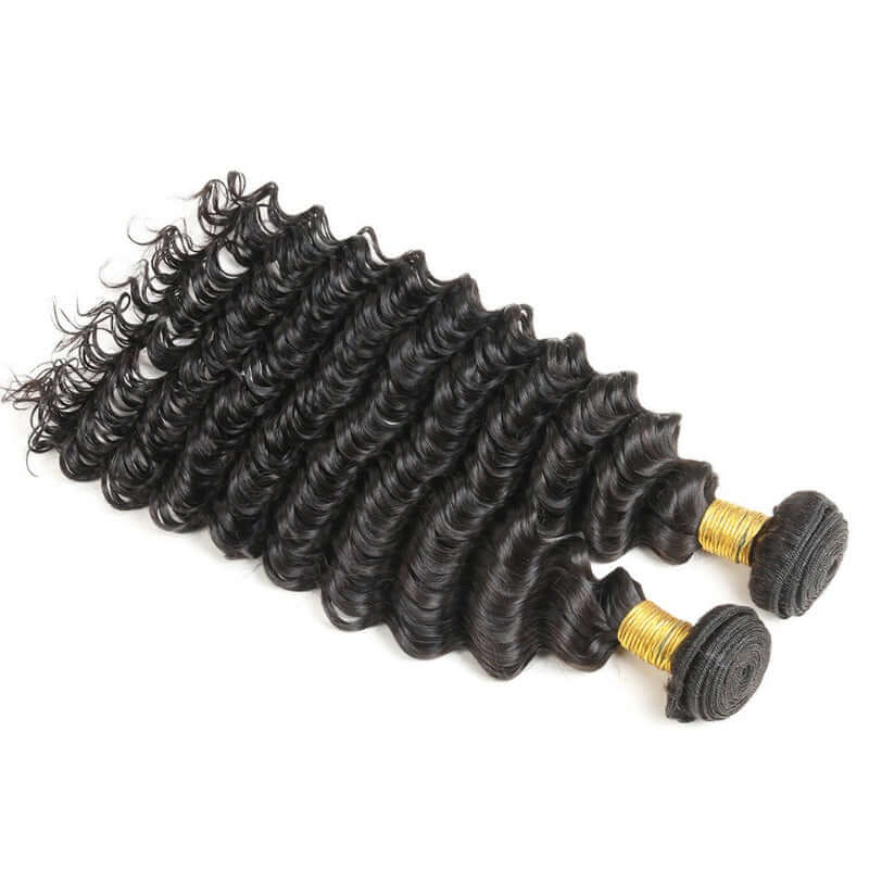 Ustar 7A Natural Black Virgin Deep Wave Hair 2 Bundles with Frontal