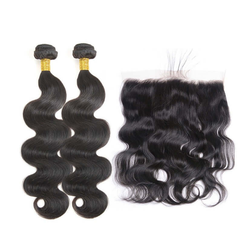 Ustar 7A Natural Black Virgin Body Wave  Hair 2 Bundles with  Frontal