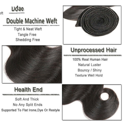 Ustar 7A Natural Black Virgin Body Wave  Hair 2 Bundles with  Frontal