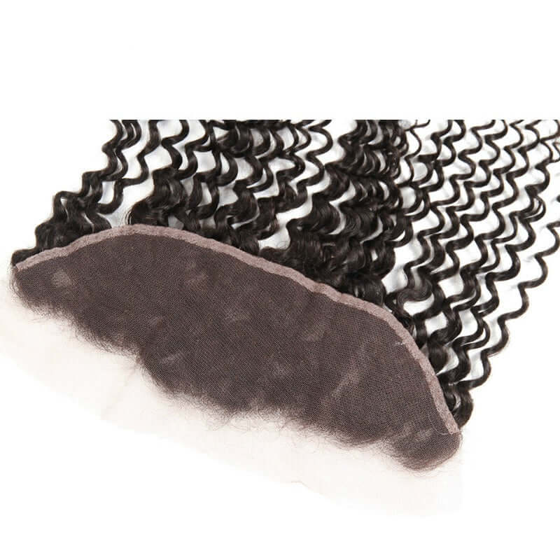 Ustar 7A Natural Black Virgin Deep Wave Hair 2 Bundles with Frontal