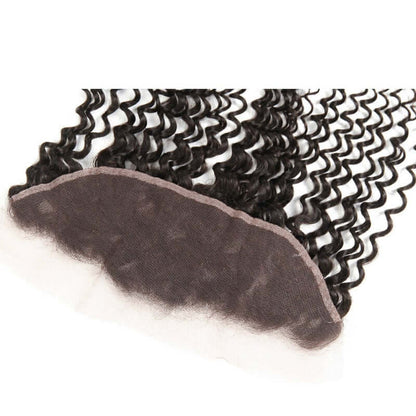 Ustar 7A Natural Black Virgin Deep Wave Hair 2 Bundles with Frontal