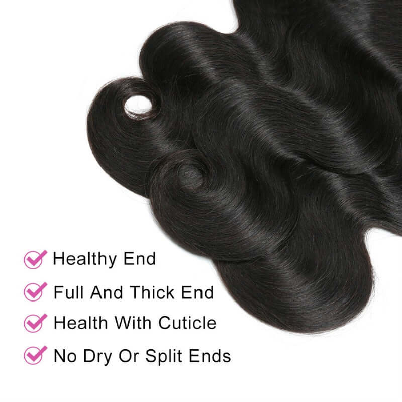 Ustar 7A Natural Black Virgin Body Wave Hair 3 Bundles with 4 by 4 Lace Closure