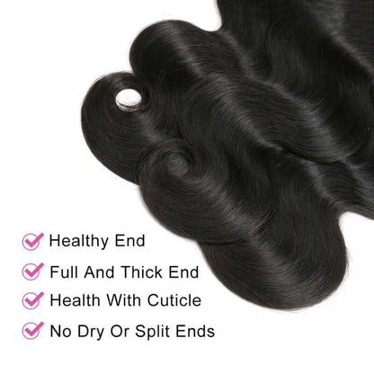 Ustar 7A Natural Black Virgin Body Wave Hair 3 Bundles with 4 by 4 Lace Closure