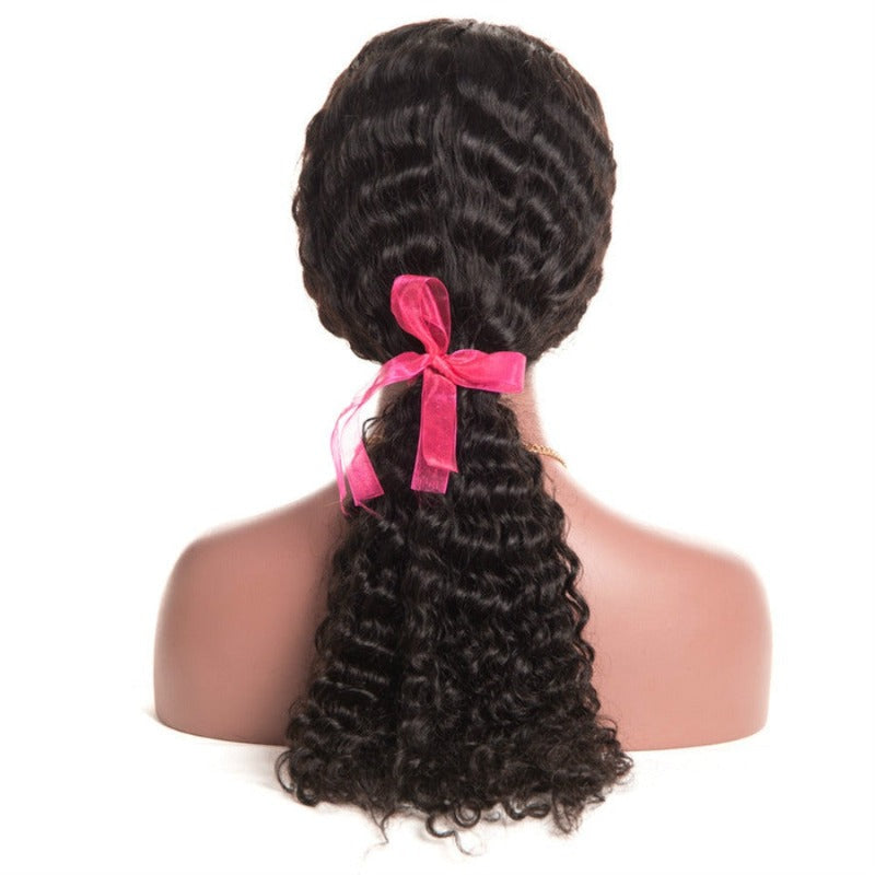Ustar Lace Frontal Wig 150% Density Deep Wave Natural Black Hair