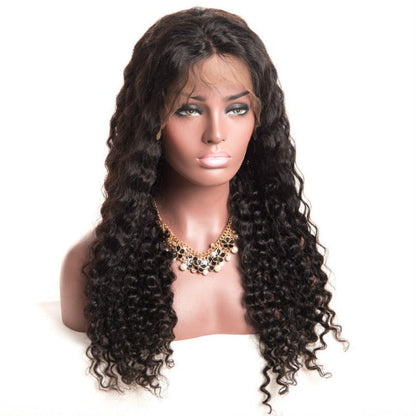 Ustar Lace Frontal Wig 150% Density Deep Wave Natural Black Hair