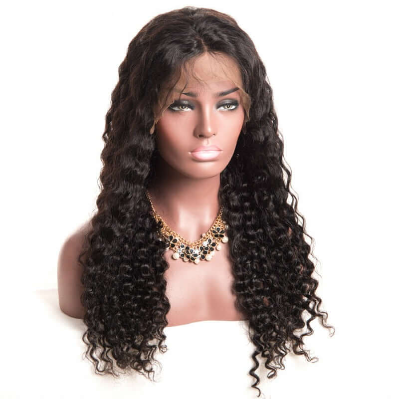 Ustar Lace Frontal Wig 150% Density Deep Wave Natural Black Hair