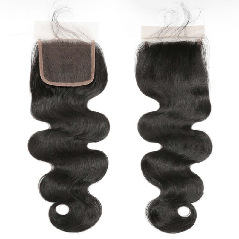 Ustar 7A Natural Black Virgin Body Wave Hair 3 Bundles with 4 by 4 Lace Closure