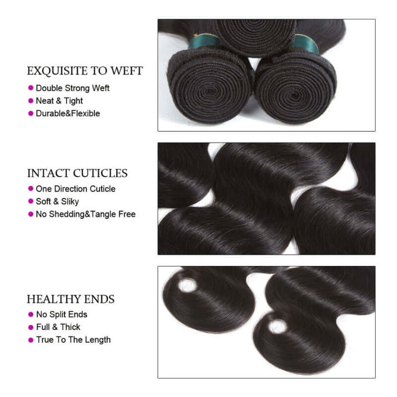Ustar 7A Natural Black Virgin Body Wave  Hair 2 Bundles with 360 Frontal