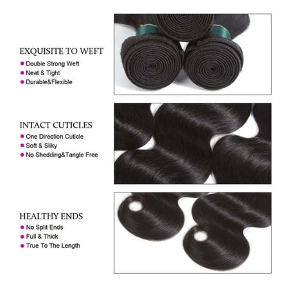 Ustar 7A Natural Black Virgin Body Wave  Hair 2 Bundles with 360 Frontal