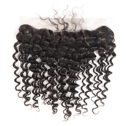 Ustar 7A Natural Black Virgin Deep Wave Hair 3 Bundles with Frontal